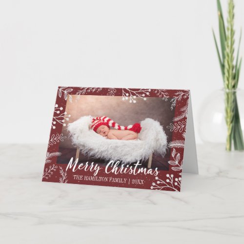 Snowy Chalk Branches Color Editable Photo Holiday Card