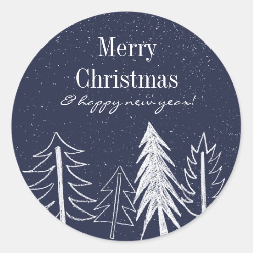 Snowy Chalk Trees Color Editable Holiday Classic Round Sticker