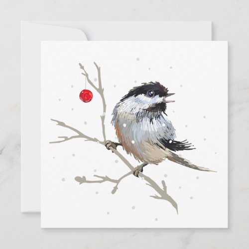 Snowy Chickadee Christmas Holiday Card