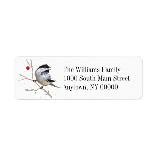 Snowy Chickadee Christmas Return Address Label