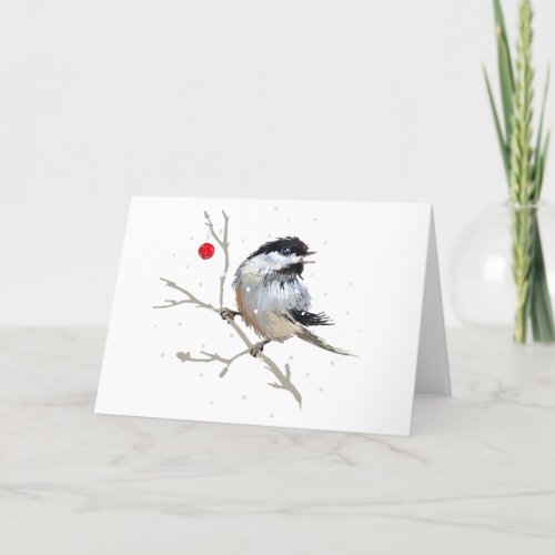 Snowy Chickadee Christmas Thank You Card