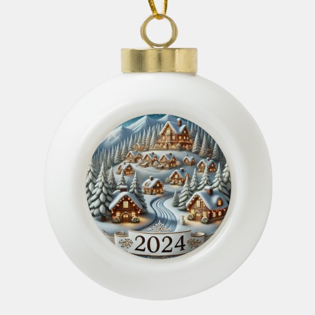 Snowy Christmas 2024  Ceramic Ball Christmas Ornament (Front)
