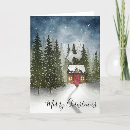 Snowy Christmas Cabin Holiday Card