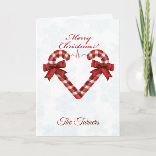 Snowy Christmas Candy Cane Heart Ekg Strip Holiday Card