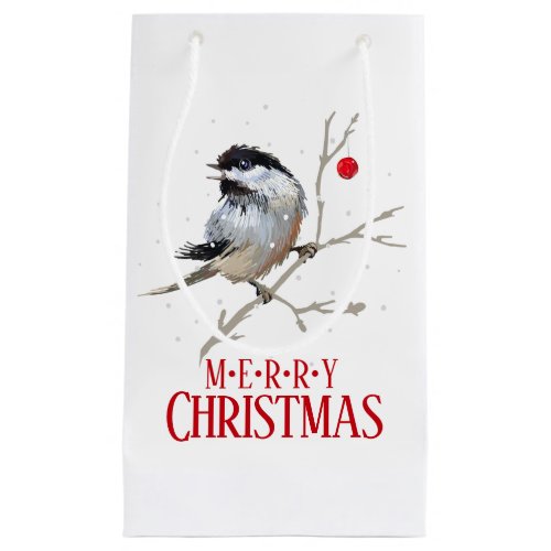 Snowy Christmas Chickadee Small Gift Bag