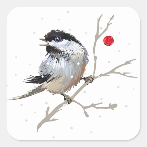 Snowy Christmas Chickadee Square Sticker