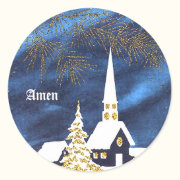 Snowy Christmas Church Amen Stickers