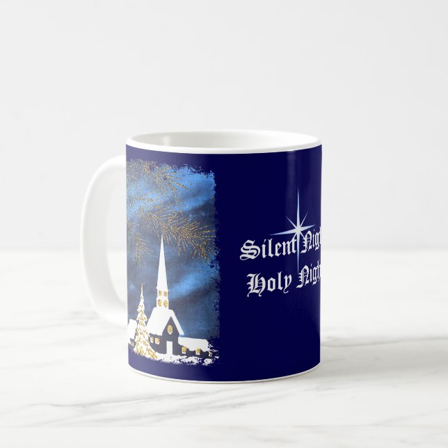Snowy Christmas Church Coffee Mug (Front Left)