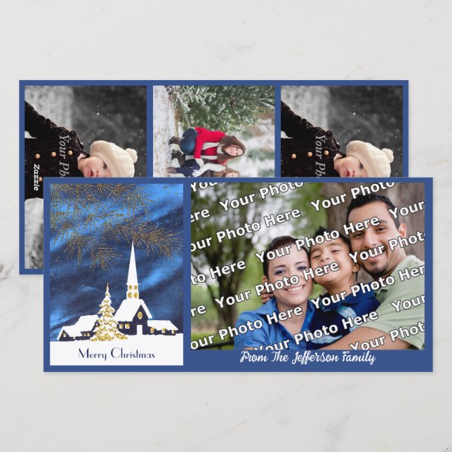 Snowy Christmas Church Photo Card (Front/Back)