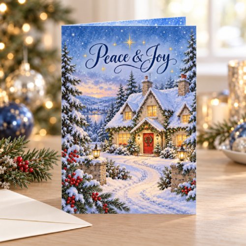 Snowy Christmas Cottage Peace & Joy Card