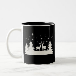 Snowy Christmas Deer Winter Season Holiday  Two-Tone Coffee Mug
