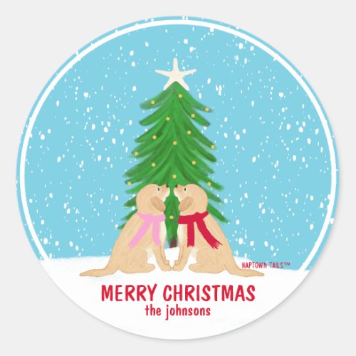 Snowy Christmas Dogs Personalized Gift Sticker