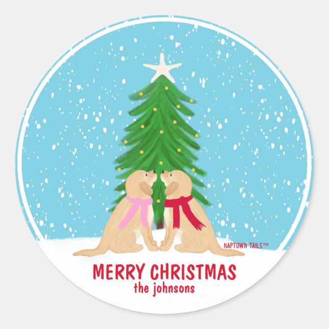 Snowy Christmas Dogs Personalized Gift Sticker (Front)