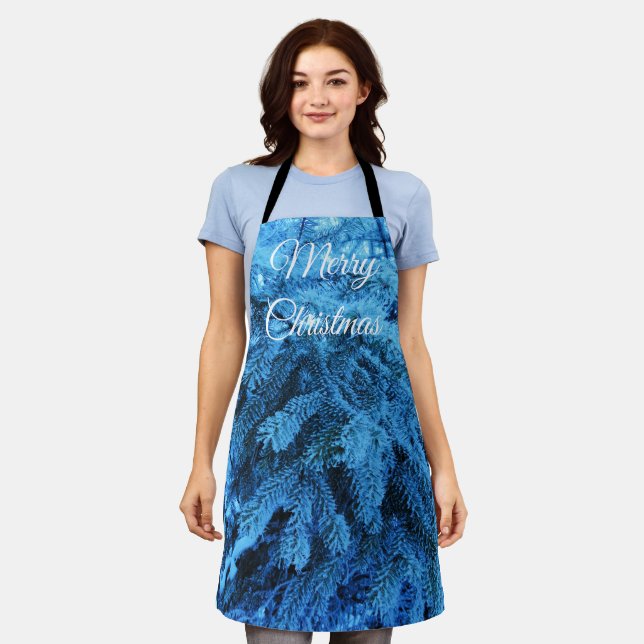 Snowy Christmas Forest Spruce  Apron (Worn)