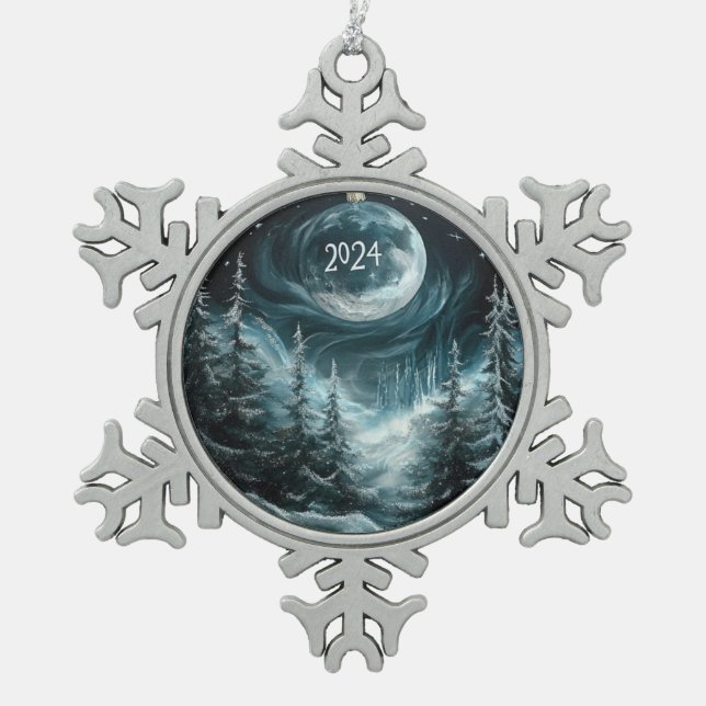 Snowy Christmas Forest with Big Moon Ornament Coll (Front)