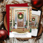 Snowy Christmas Front Porch Cozy New Home  Holiday Card<br><div class="desc">Holiday moving announcement with illustration of a cozy new home with a festive snowy front porch decorated with wreaths, lights and ornaments. Send a christmas card from your new home to spread joy and share your change of address at the same time. Wording is fully editable and currently reads .....</div>