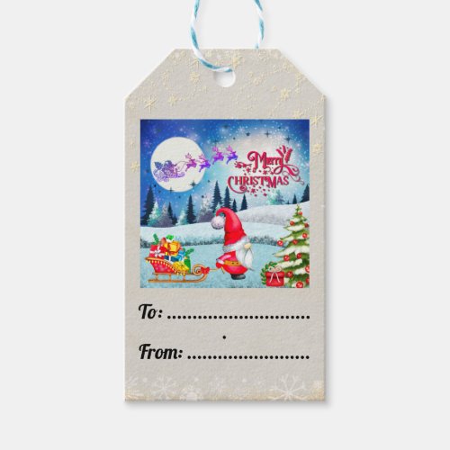 Snowy Christmas Gnome And Santas Sleigh Gifts Gift Tags