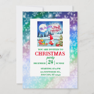 Snowy Christmas Gnome And Santa's Sleigh Gifts Invitation