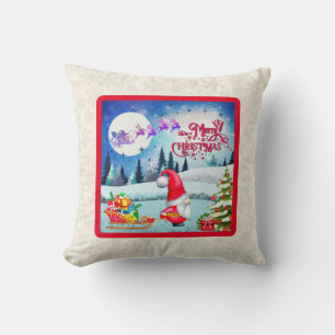 Snowy Christmas Gnome And Santa's Sleigh Gifts Thr Throw Pillow