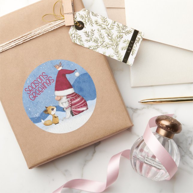 Snowy Christmas Gnome Fox Bird Sticker (Gifting)