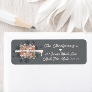 Snowy Christmas Houses Snowflakes Gray Return Label