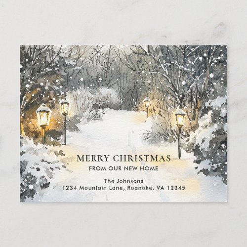 Snowy Christmas Landscape Holiday Moving Announcement Postcard