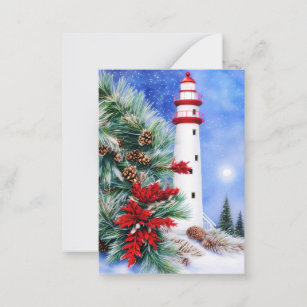 Snowy Christmas lighthouse budget mini Note Card