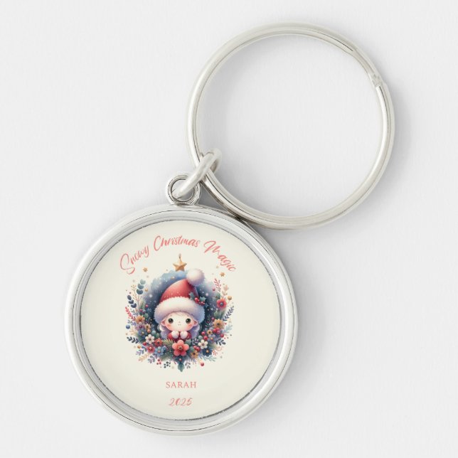 Snowy Christmas Magic metal Keychain (Front)