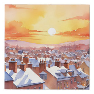 Snowy Christmas Morning Sunrise Faux Canvas Print