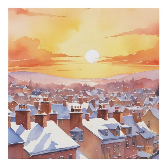 Snowy Christmas Morning Sunrise Faux Canvas Print (Front)