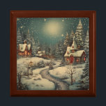 “Snowy Christmas Night Village Scene” Keepsake Box<br><div class="desc">Transform your space with the Snowy Christmas Night Village Scene Keepsake Box from H2OArt by AlexSandra. This enchanting keepsake box features a serene winter landscape at night, with snow-covered ground and trees. The cozy cottages with lit windows and red doors are beautifully illuminated by the twinkling stars above while snowflakes...</div>