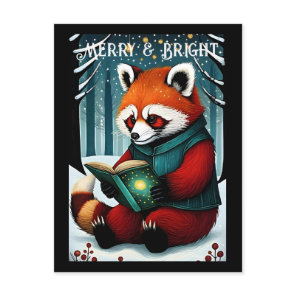 Snowy Christmas Red Panda Reading Book Postcard