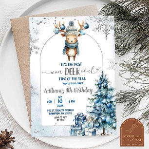Snowy Christmas Reindeer Birthday Boy Invitation