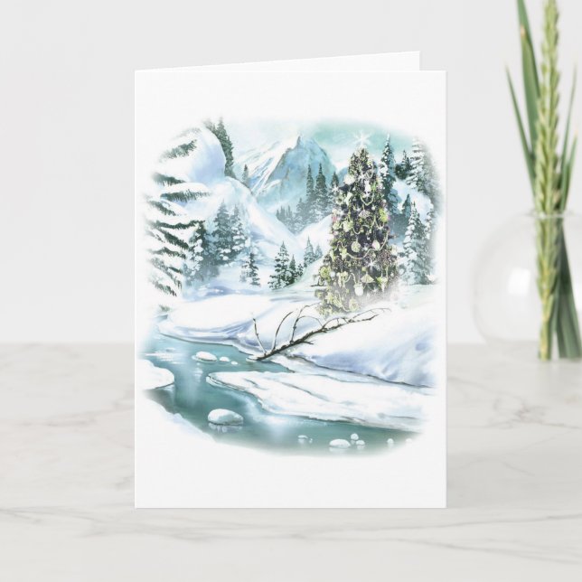 Snowy Christmas Scene Holiday Card (Front)