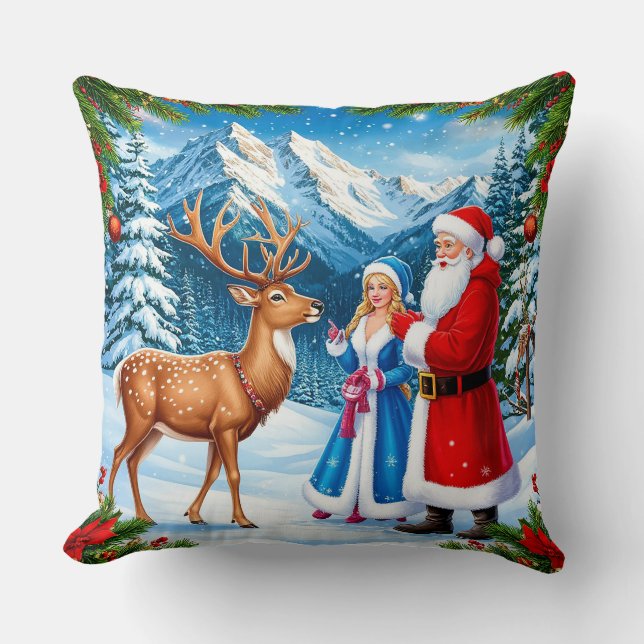 Snowy Christmas Scene Throw Pillow (Front)