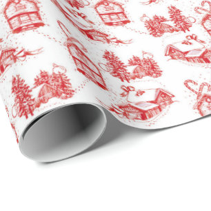 Snowy Christmas Toile red single roll Wrapping Paper
