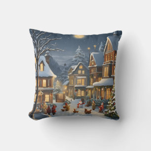 Snowy Christmas Town Throw Pillow