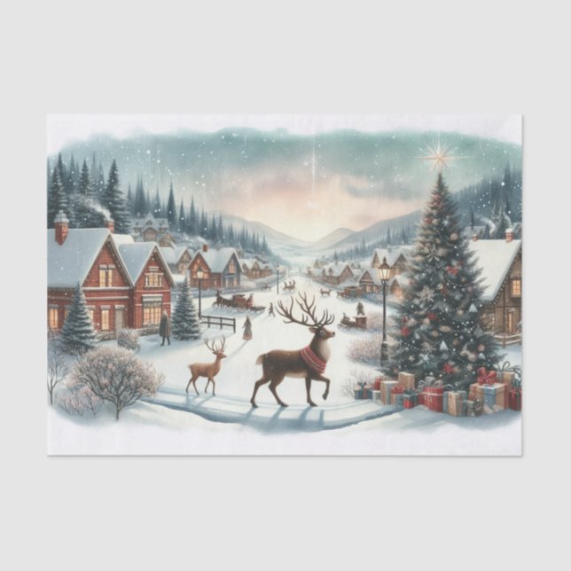 Snowy Christmas Town with Deer Tissue Paper (Front)