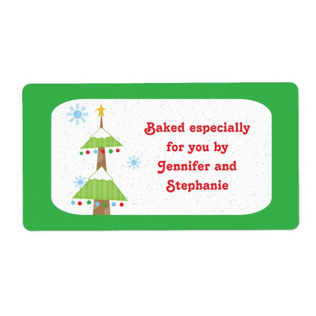 Snowy Christmas tree baked goods gift tag labels (Front)