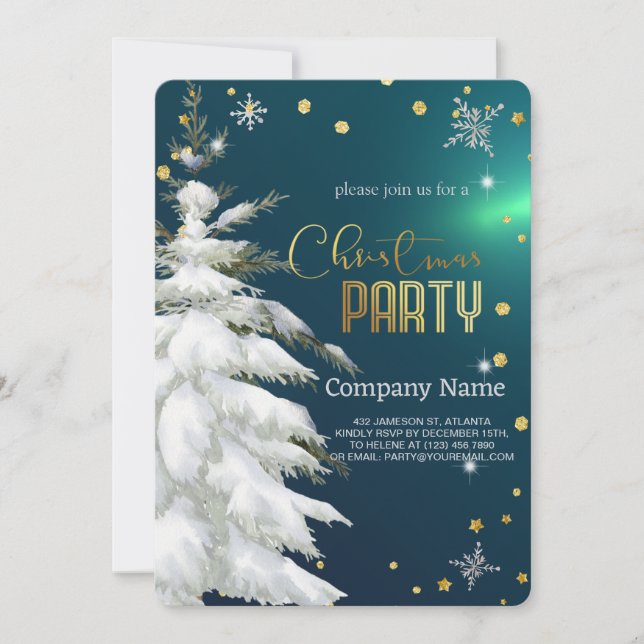 Snowy Christmas Tree , Diamonds and Snowflakes Invitation (Front)