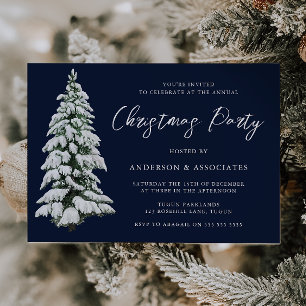 Snowy Christmas Tree Festive Blue Christmas Party Invitation