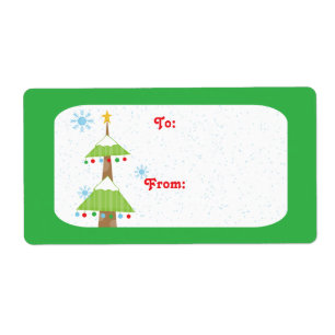 Snowy Christmas tree gift tag labels
