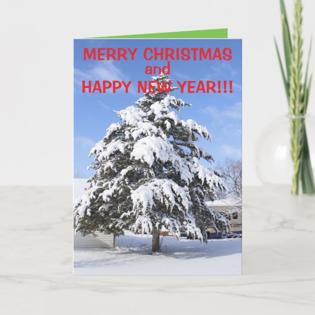 Snowy Christmas Tree Greeting Card!! Holiday Card (Front)