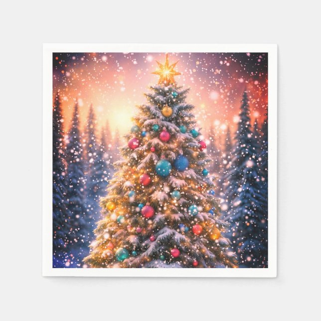 Snowy Christmas Tree Paper Napkins (Front)