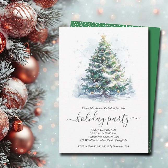 Snowy Christmas Tree Party Invitation (Snowy Christmas Tree Party Invitations - INSTANT DOWNLOAD and/or PRINTED)
