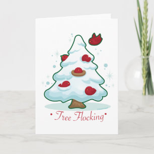 Snowy Christmas Tree with Birds Holiday Card
