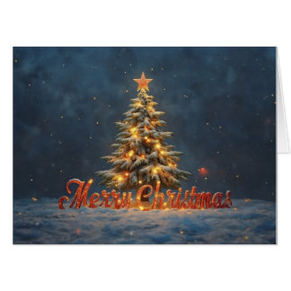 Snowy Christmas Tree with Warm Lights Card