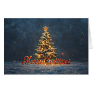 Snowy Christmas Tree with Warm Lights Card