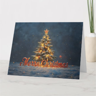 Snowy Christmas Tree with Warm Lights Card