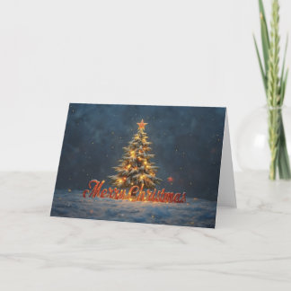 Snowy Christmas Tree with Warm Lights Card